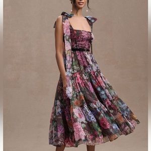 BHLDN Isabella Tiered Square-Neck A-Line Midi Dress Size 6